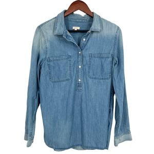 Talbots Womens Size Medium Denim Blue Jean Button Down Blouse Shirt Top Fall